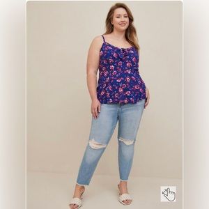 Torrid 2 or 2x blue peplum eyelet cami w/ pink flowers NWT w/ adjustable straps